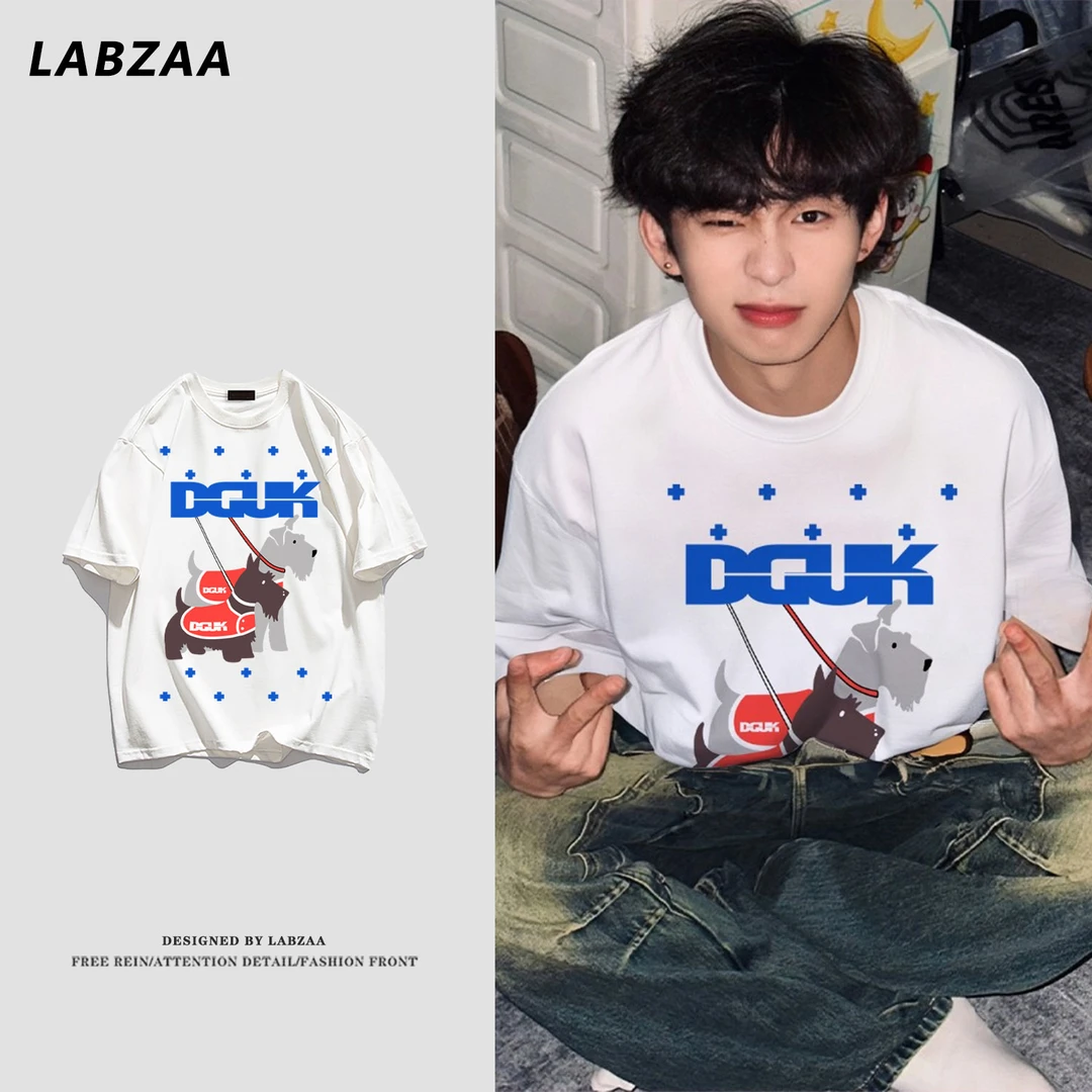 100%纯棉美式个性卡通小狗印花短袖t恤男女夏季休闲宽松情侣上衣