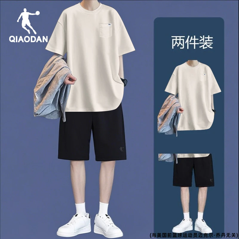 乔丹运动套装男2025夏季新款两件套青少年宽松短袖短裤休闲运动服