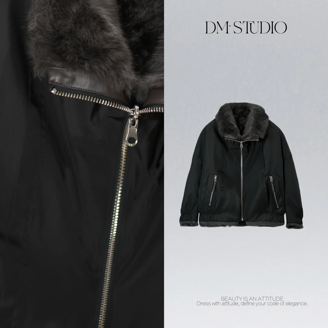 DEDM•STUDIO/小众设计款气质高级感拉链款兔毛皮外套2510WT/8663