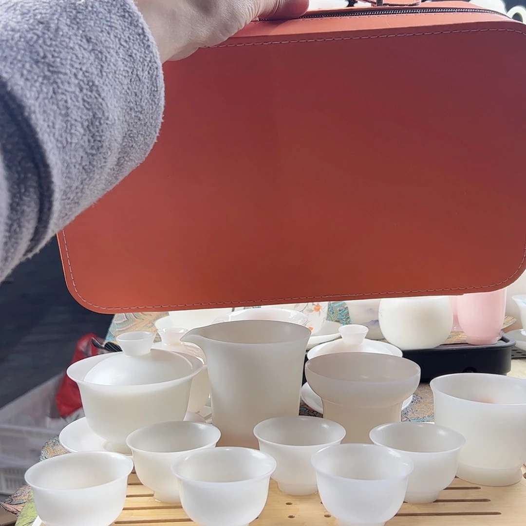 旅行茶具带盘带包素烧璞玉盖碗170ml茶海过滤组6个杯主人杯