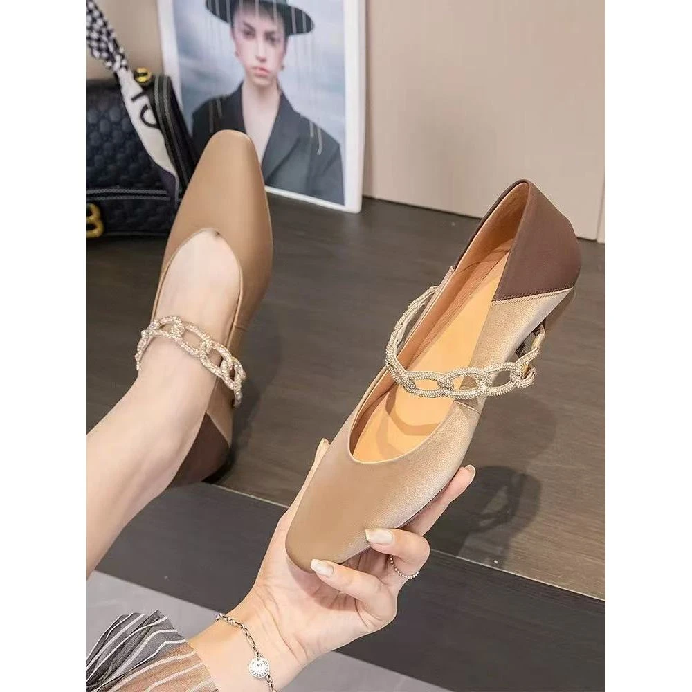 C3397 杏色 时尚尖头低跟浅扣玛丽珍女单鞋