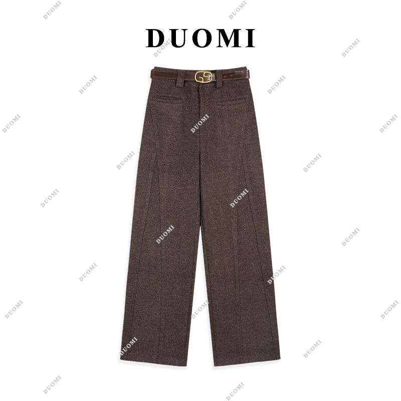 【配腰带】高腰羊毛呢子直筒裤女冬季新款百搭休闲裤子DD-0753