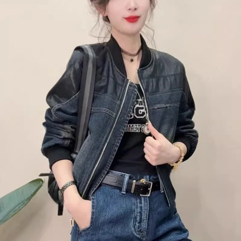 牛仔外套女2025秋季新款韩版时尚潮流PU皮拼接设计感洋气百搭上衣