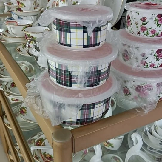 新疆西藏包邮彩格骨质瓷三件套保鲜碗