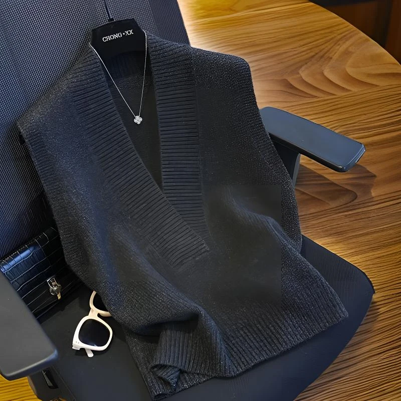 无袖马夹V领洋气衣服女百搭马甲针织外穿宽松韩版外搭潮流春秋