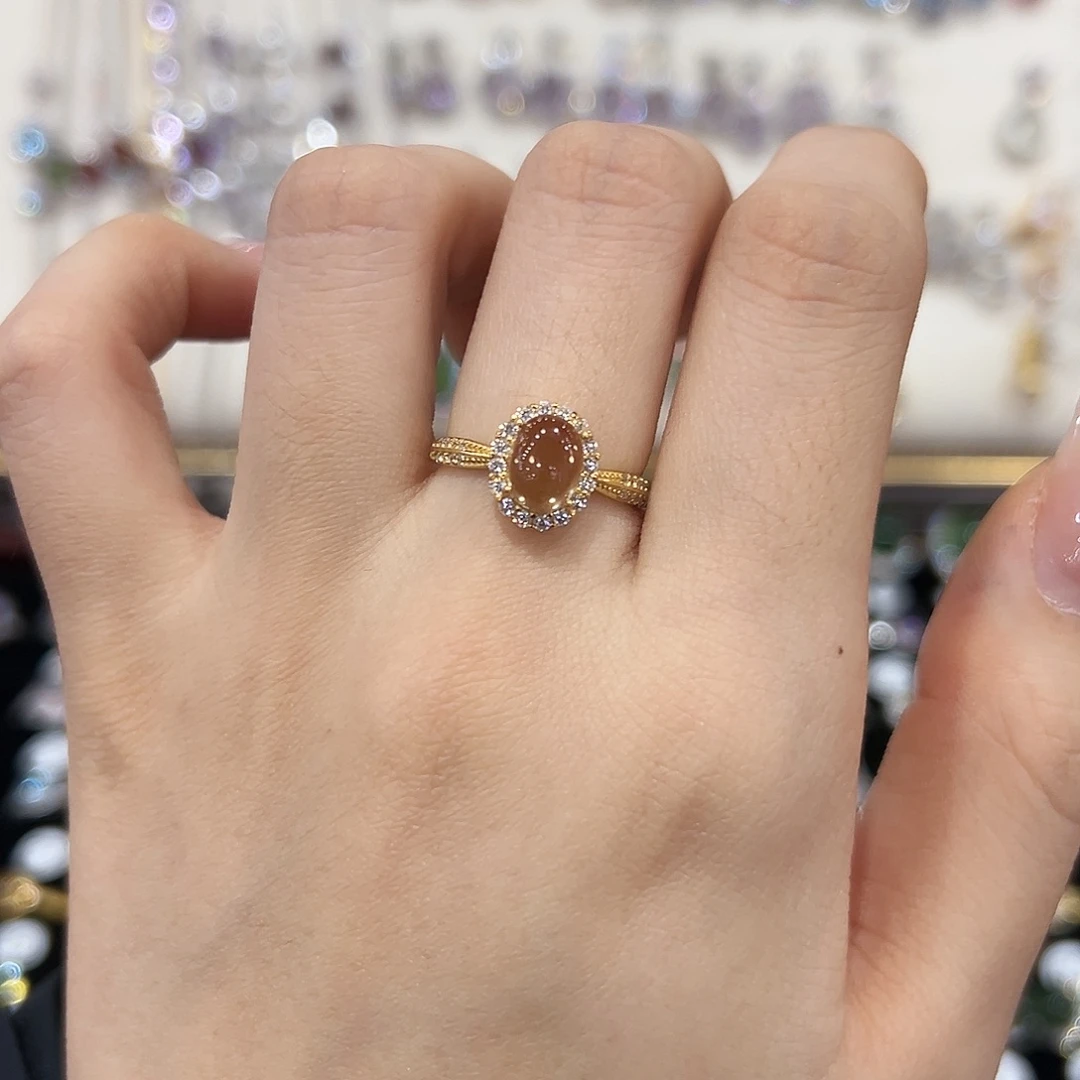 戒指黄晶银S925镶嵌小掐腰显手形，金托不保色