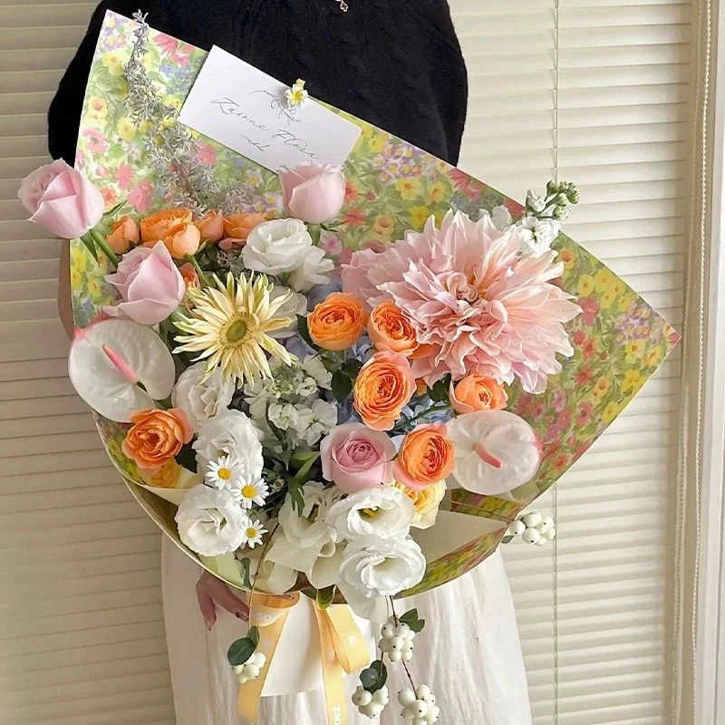 【1帮1】新款春日油画风莫奈花园牛皮纸花束包装资材