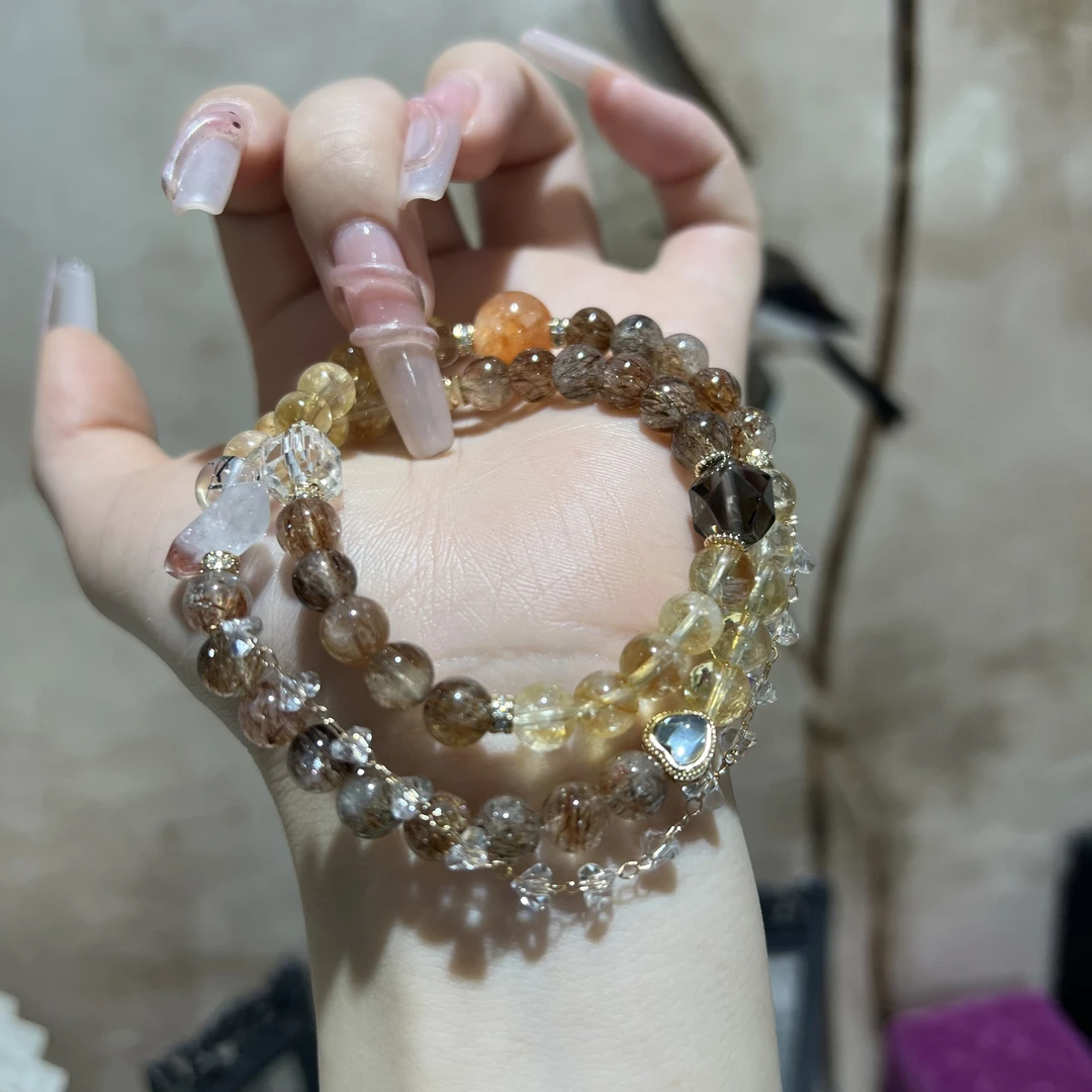 【月月家】AX013天然水晶 原创黑金超双圈手串6-7mm多样性发其一