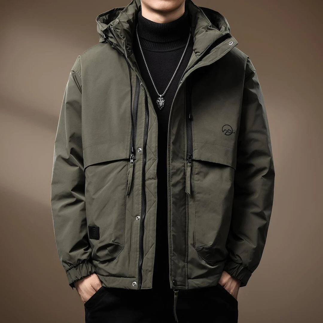 高端90鸭绒保暖羽绒服男冬季宽松工装冲锋衣男士休闲连帽羽绒外套