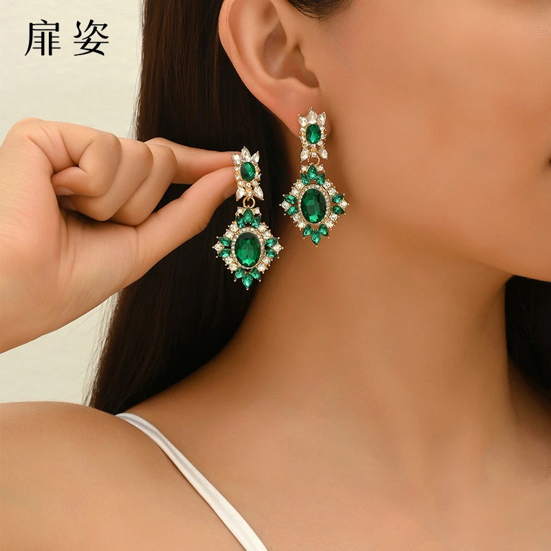 扉姿 摩登舞配饰演出镶钻耳饰宫廷风精致耳环F025