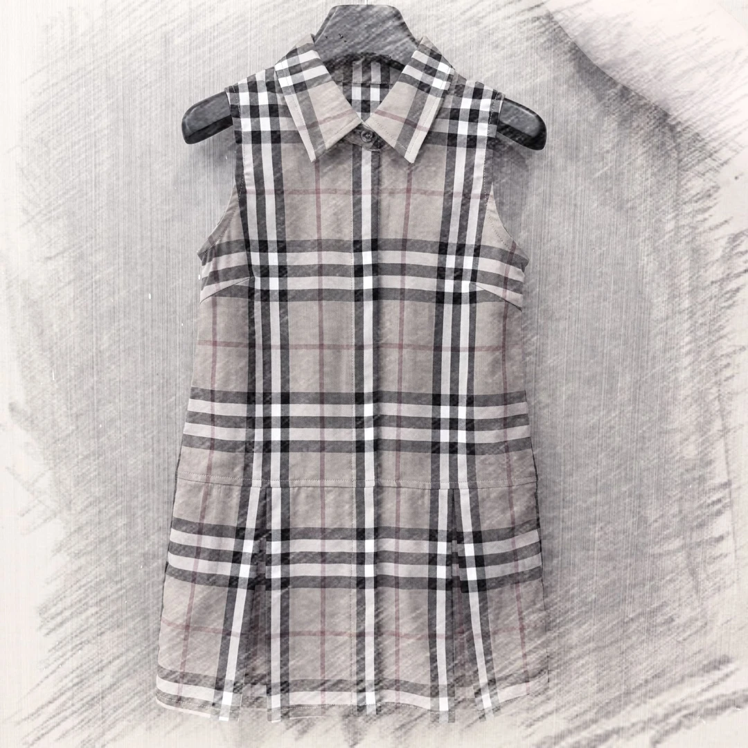 【衬衫款百褶连衣裙】88502儿童夏季格子女童时尚经典格纹连衣裙