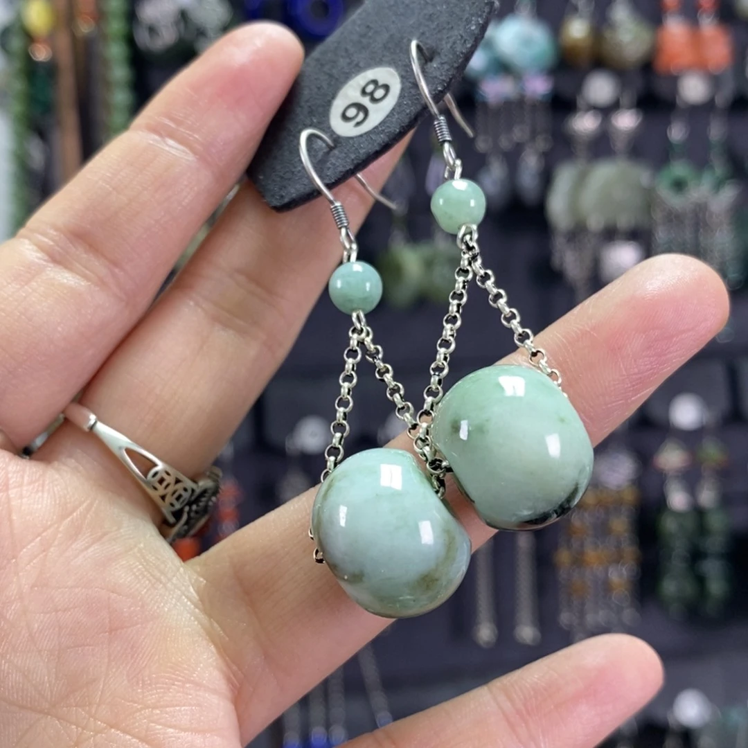 翡翠耳饰银S925镶嵌耳坠