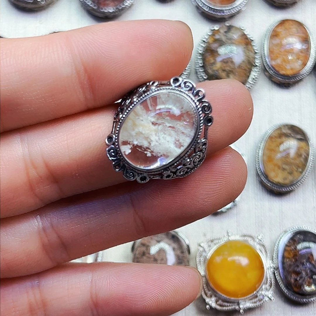 水晶戒指银S800镀金镶嵌