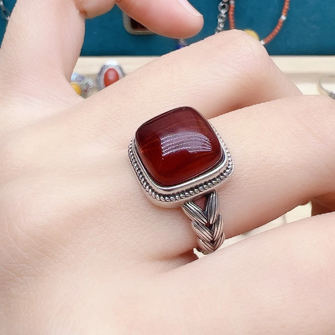 血珀戒指银S925镶嵌，