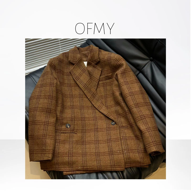 FY3136 格子调羊毛西装设计感百搭轻奢气质休闲潮流西装羽绒服