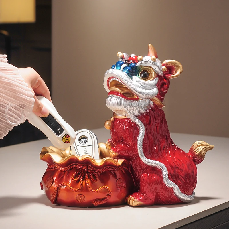 国潮醒狮玄关手工钥匙收纳摆件创意轻奢客厅家居装饰乔迁高档礼品