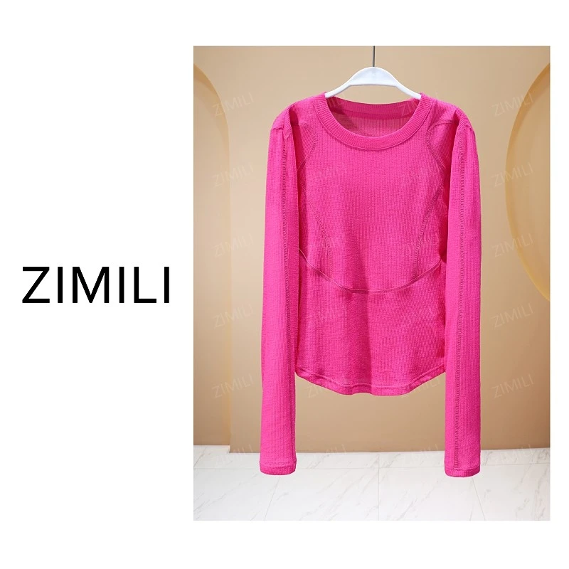 【亮哥欧货女装】冬季热感螺纹《鱼骨》玫红高弹显瘦网纱上衣26315-B2