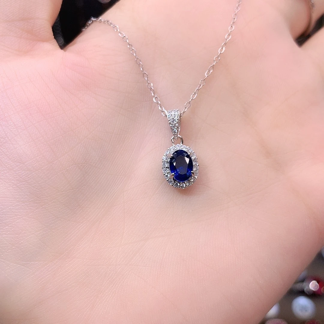 蓝宝石颈饰银S925镶嵌白57