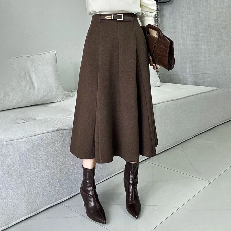 高腰中长a字大摆裙显瘦高级感半身裙女501-045