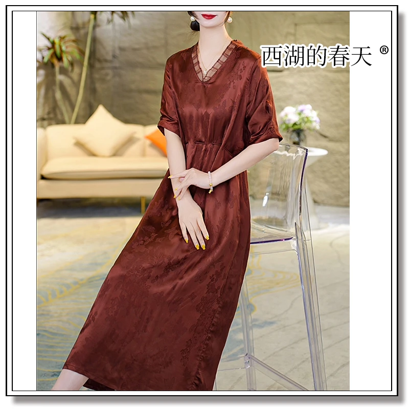 时尚高端国风印花连衣裙气质显瘦A字裙子女B1803