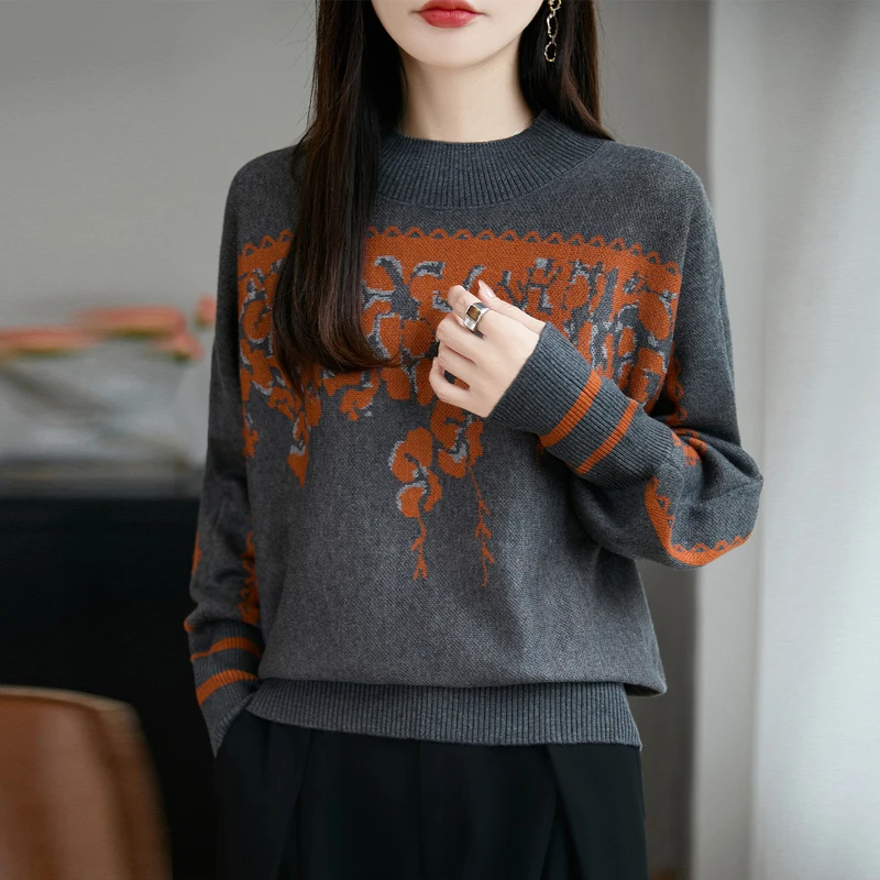 哥弟阿玛施正品新款秋冬宽松纯色毛针织衫宽松百搭半高领提花毛衣