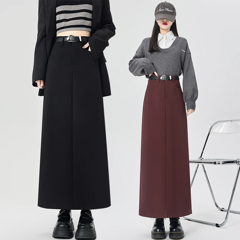 法式安可拉红西装半身裙网红洋气炸街女装胖MM显瘦秋冬通勤长裙