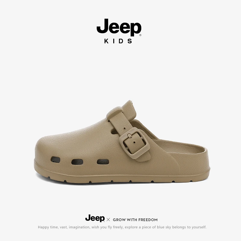 Jeep童鞋男女童夏季清爽镂空透气踩屎感凉拖鞋包头轻便防滑沙滩鞋