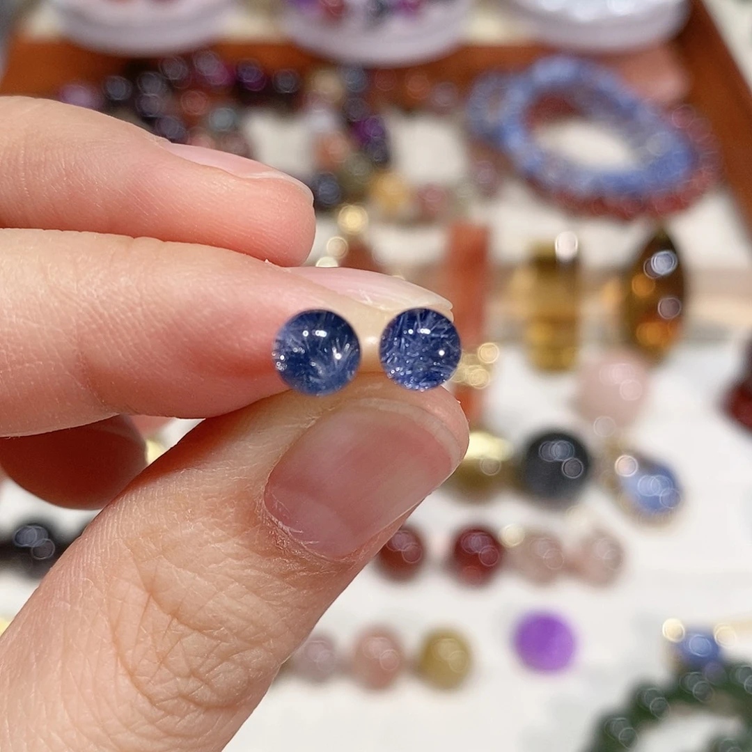 水晶蓝线石耳钉银S925镶嵌