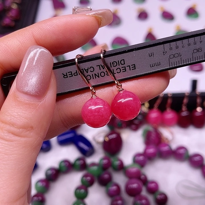 红宝石蔷薇耳坠银S925镶嵌