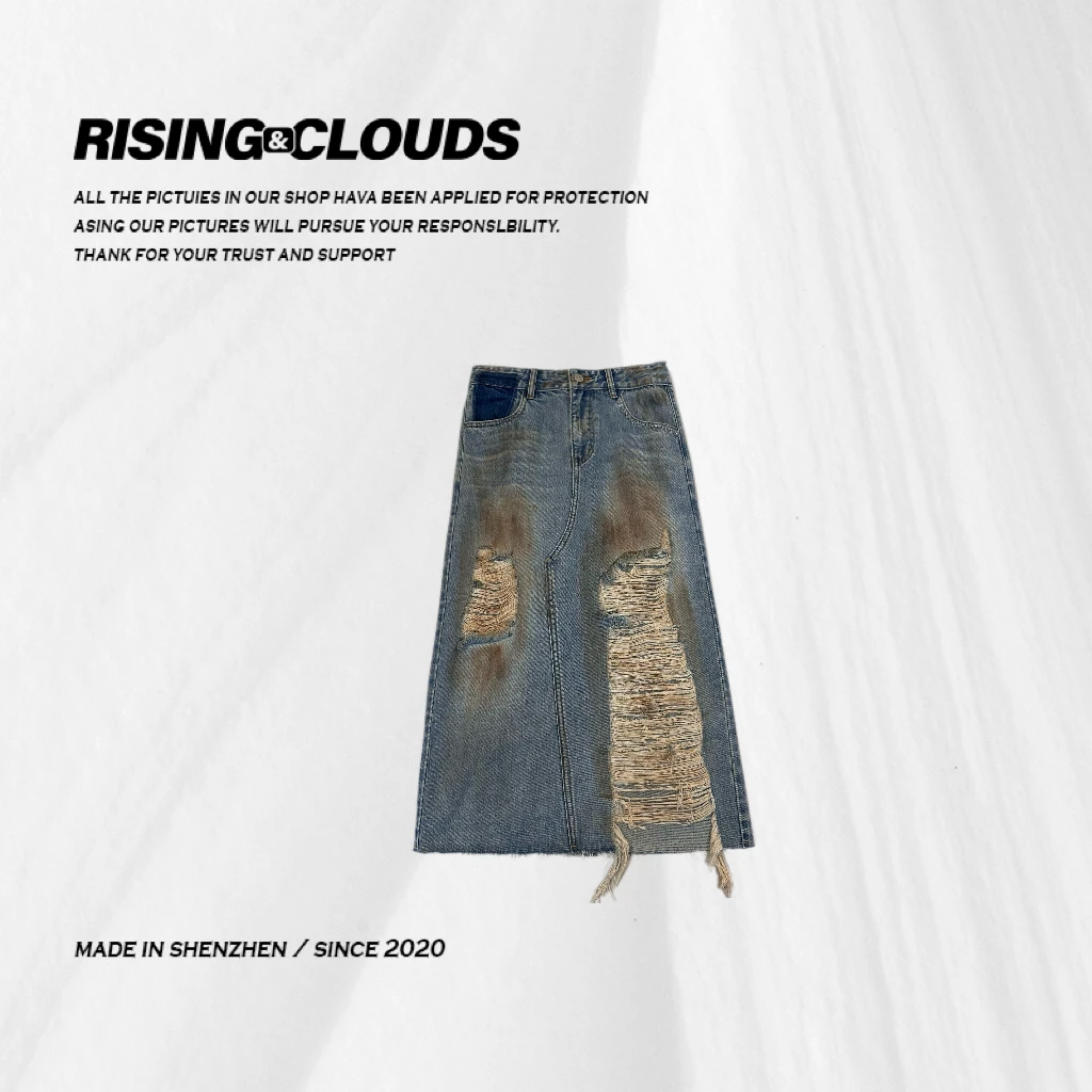 RISING&CLOUDS莎莎【软牛】夏季百搭时尚显瘦直筒牛仔半裙060262