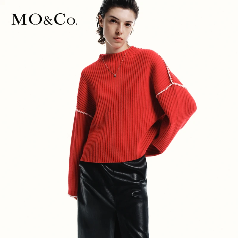 【赵老板专属】【美丽诺绵羊毛】MOCO撞色勾边坑条纹毛衣MBC4SWTK01