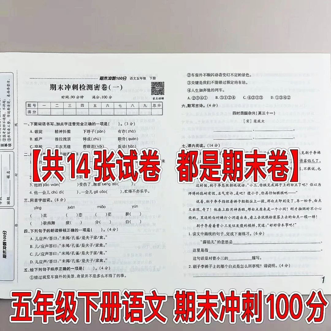 期末冲刺卷五年级下册语文期末冲刺100分人教版期末试题总复习卷