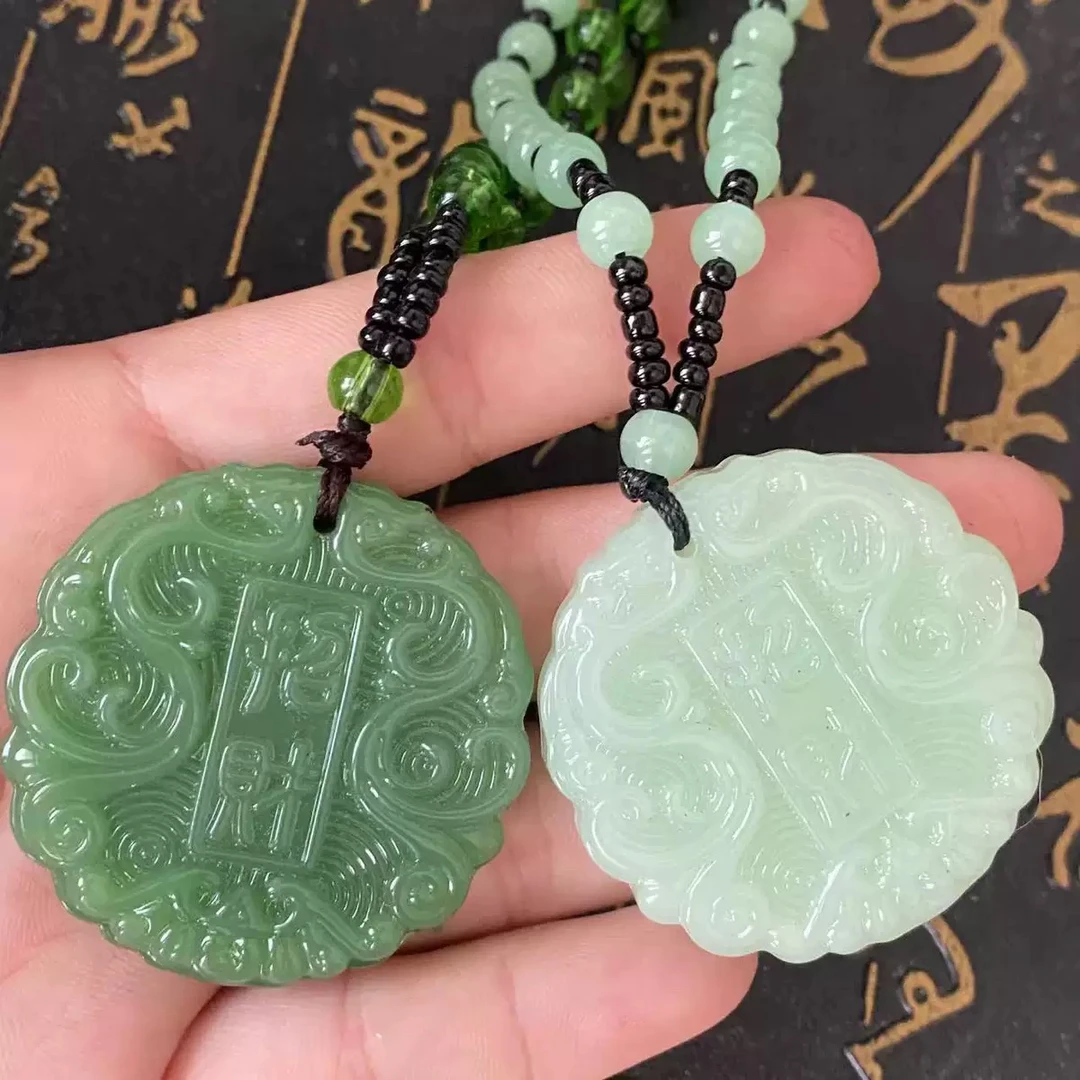 新款 招财牌双面毛衣链项链吊坠财神招财仿玉毛衣链吊坠挂件礼品