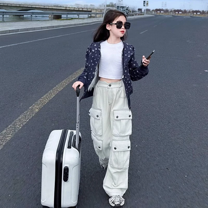 女童春秋款休闲套装2025新款韩版洋气宽松工装裤印花卫衣两件套潮