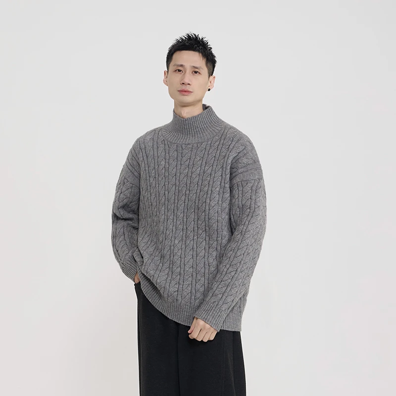 冬季圆领针织衫慵懒风麻花加厚立领男女同款打底毛衣9903