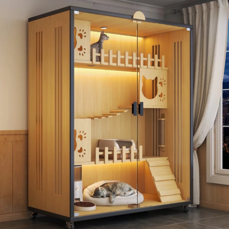 猫别墅超大自由空间透气环保家用室内通风全景猫笼玻璃门豪华猫窝