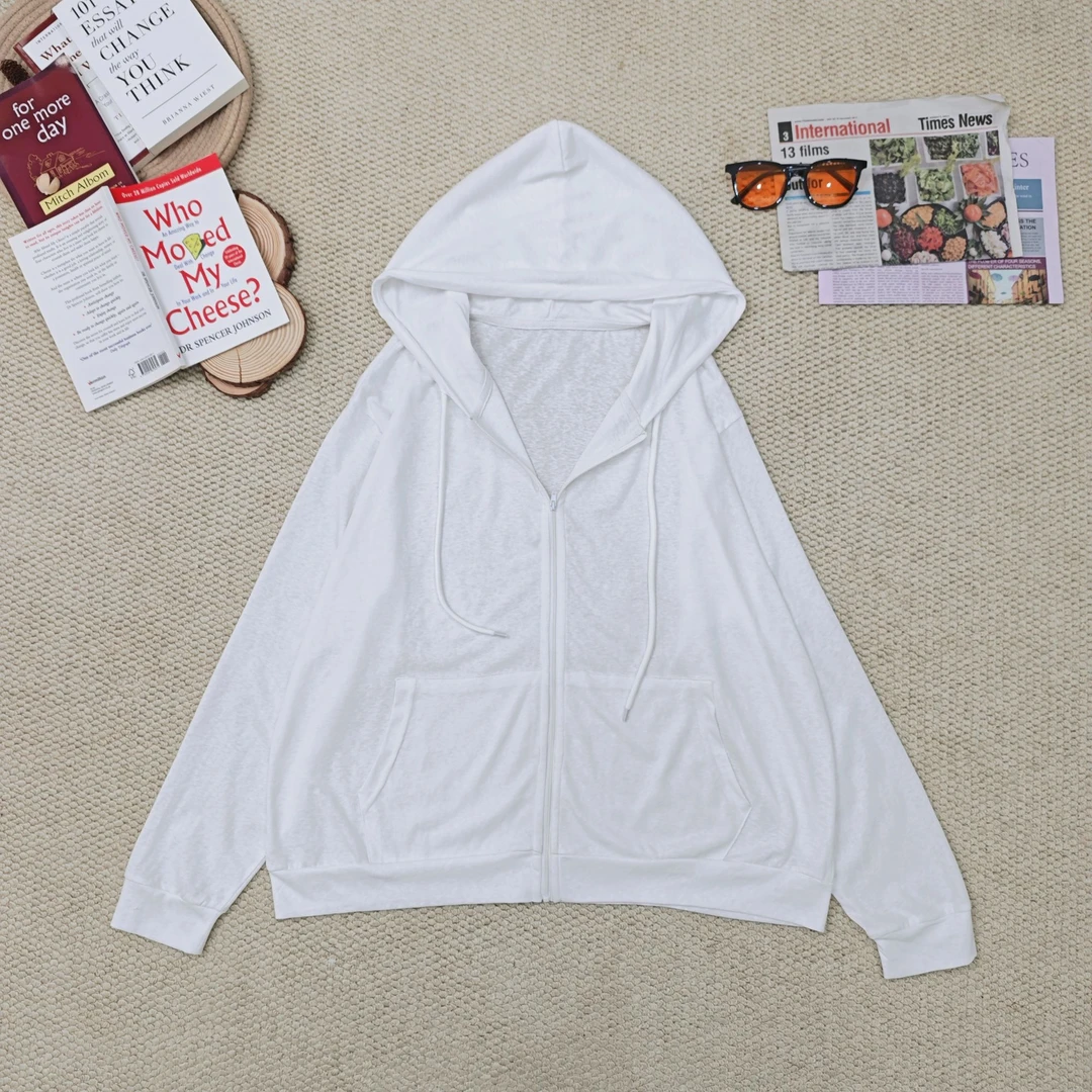 2025夏季新款休闲宽松纯色连帽开衫防晒长袖外套2721