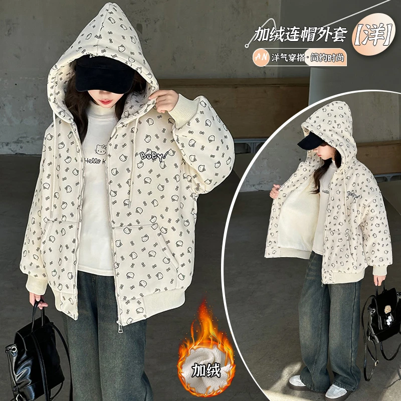 【允恬】女童秋冬款加绒外套2025新款女大童冬装冬季连帽加厚上衣潮