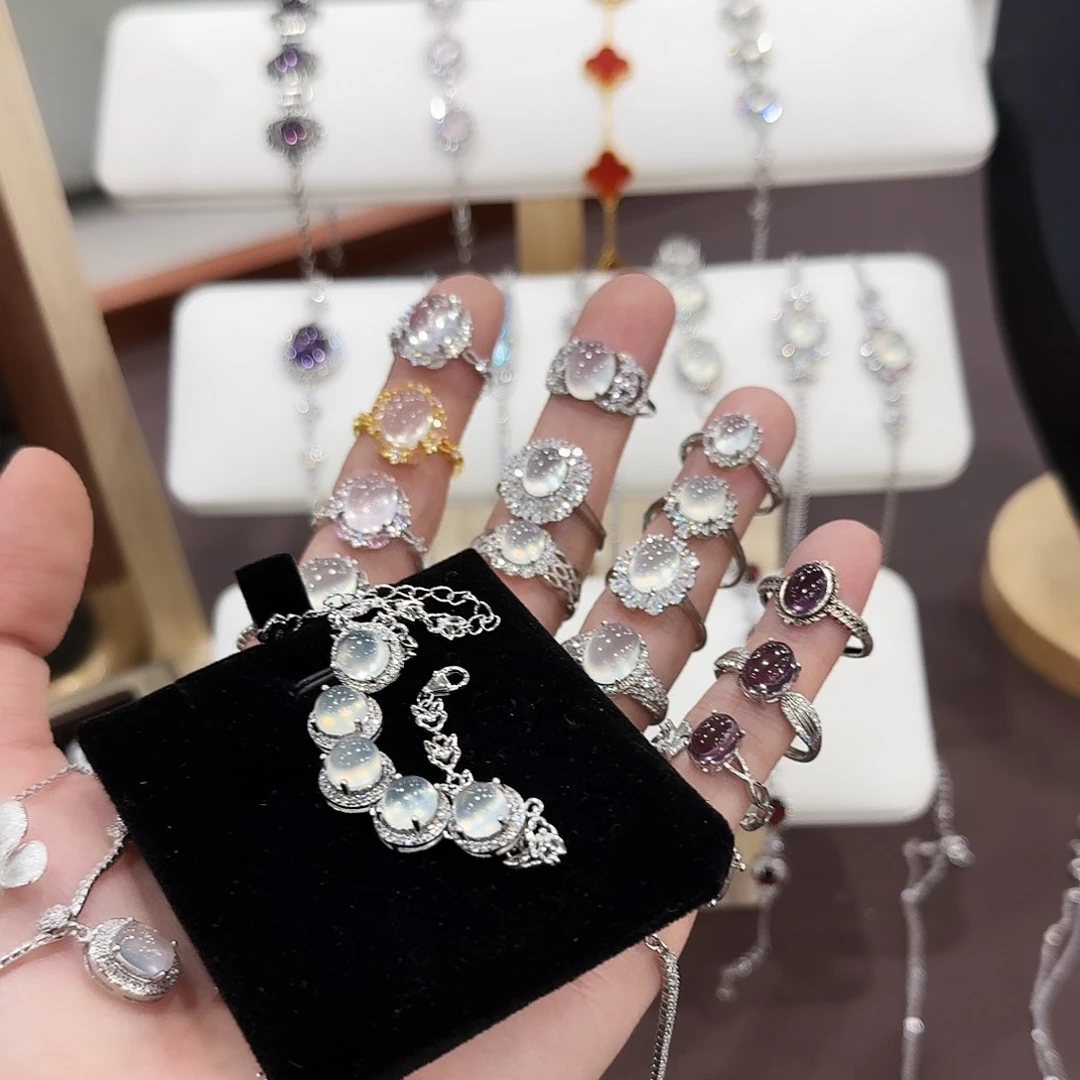 蛇纹石玉手链银S925镶嵌妍**6