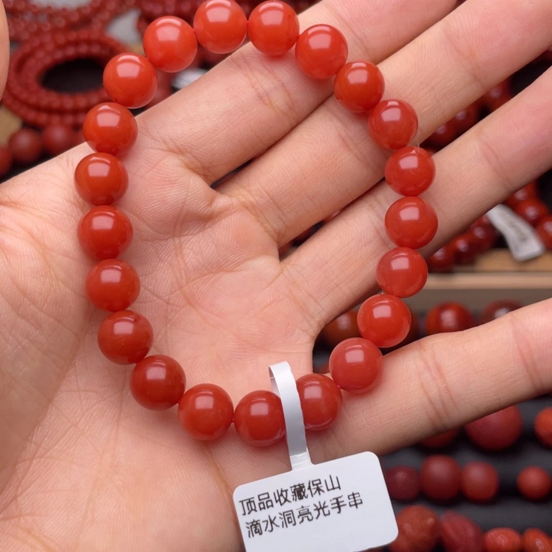 南红玛瑙未镶嵌手串H9.5mm顶品收藏保山滴水洞亮光手串