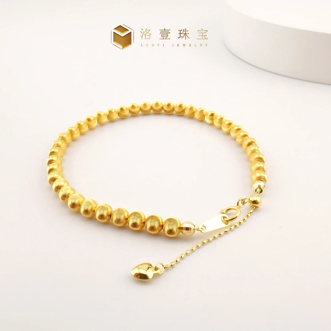 【洛壹珠宝】【18K金】猫眼金珠4mm素圈可调节手链女款气质轻奢洛一