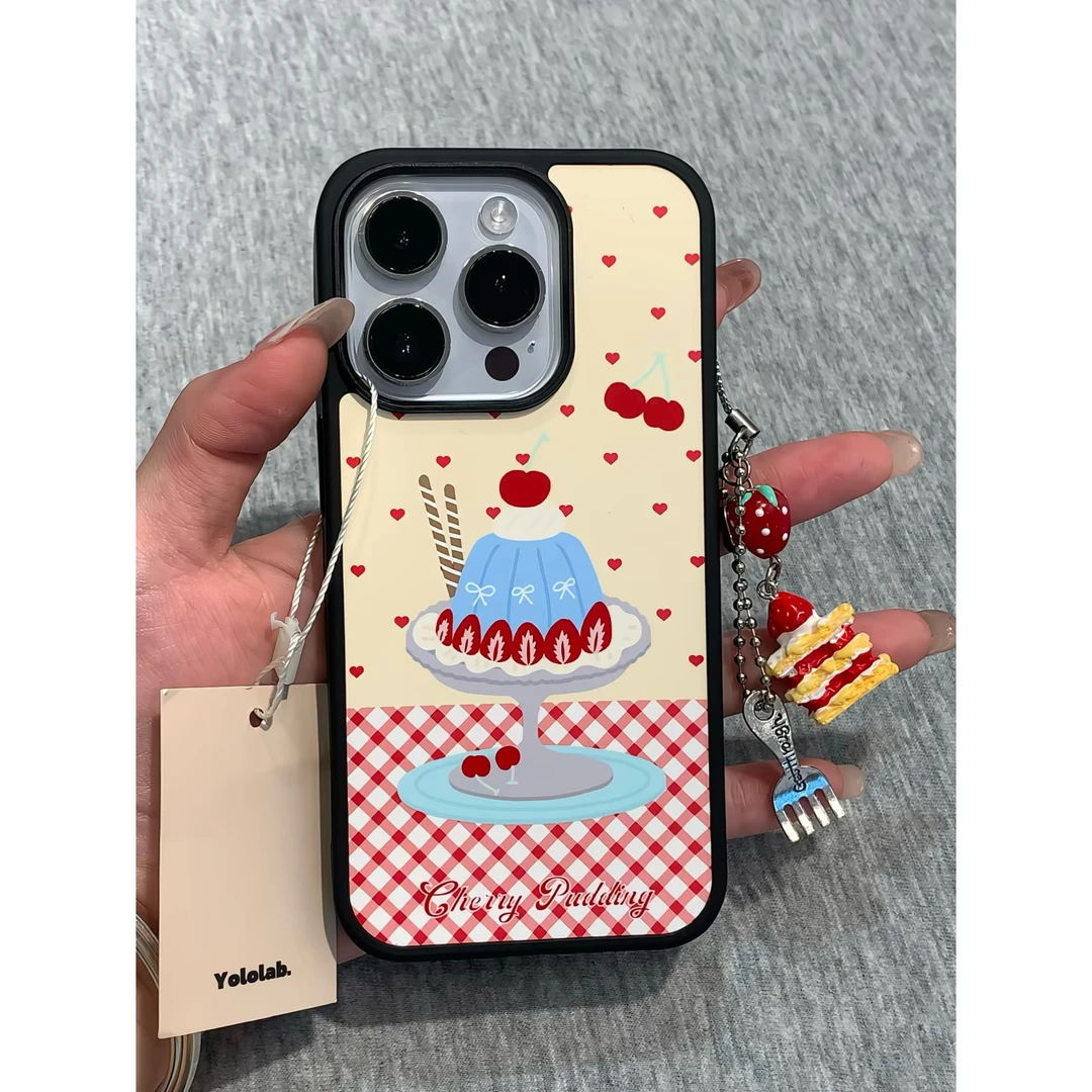 韩系简约奶黄底樱桃蛋糕适用于苹果16手机壳14/15/13防摔保护套软