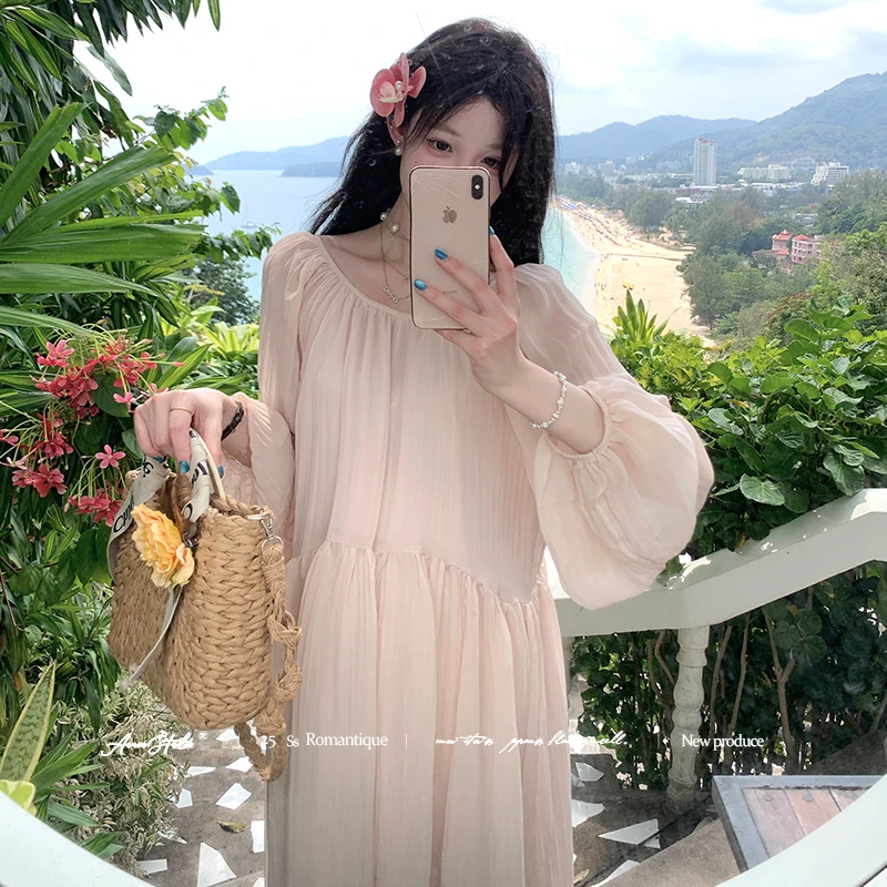 Acaine 墨尔本假日 慵懒假日感气质小众温柔雪纺连衣裙