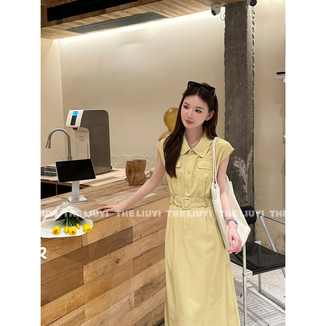 【LIUYI】高知女主~夏季气质翻领坎肩收腰连衣裙560224