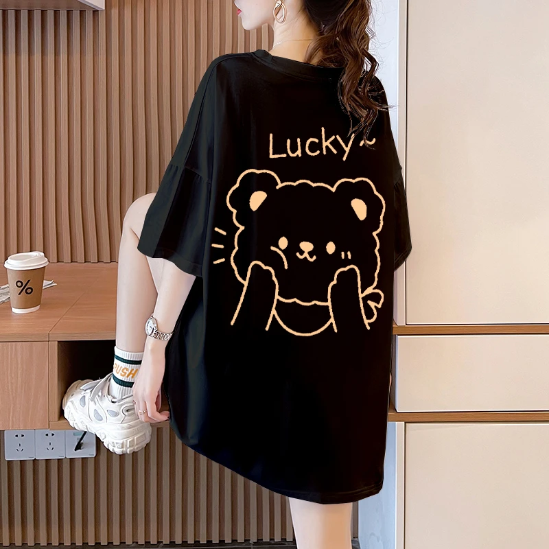 2025大码女装夏季纯棉短袖t恤女宽松中长款新款爆款美式复古上衣