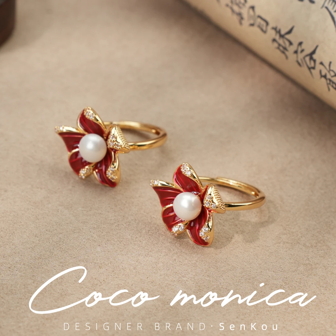 【小霞珠宝】戒指花朵天然珍珠戒指小众百搭女戒AD404