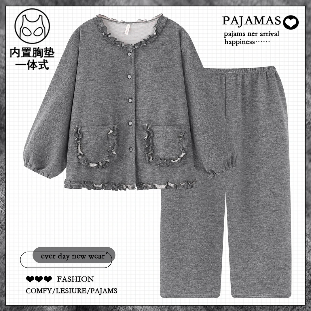 韩版ins甜美睡衣女款秋冬季长袖长裤羊绒加厚保暖薄绒家居服套装