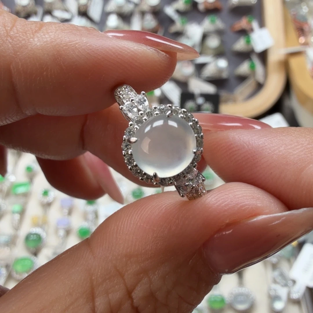 翡翠银S925镶嵌戒指8085