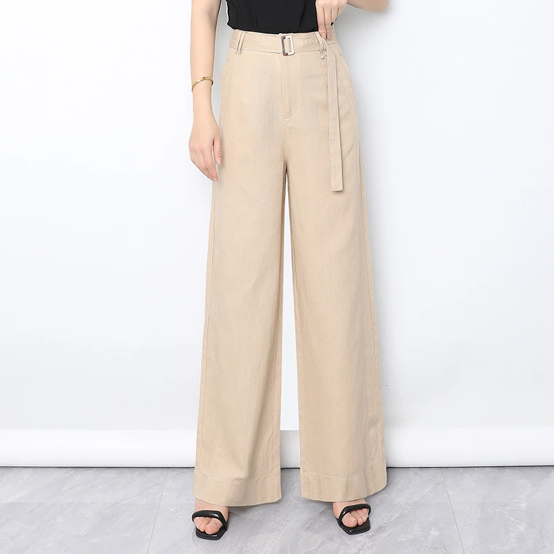 冰丝亚麻窄版阔腿裤女夏季薄款2025新款高腰显瘦宽松休闲直筒裤子