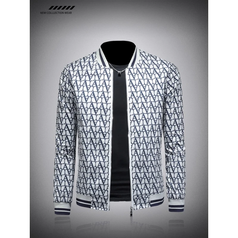 高级感休闲风外套男痞帅潮流字母印花春秋款修身潮牌夹克衫棒球服